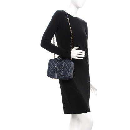 Chanel Caviar Quilted Medium CC Filigree Vanity Case Navy 2 of 8