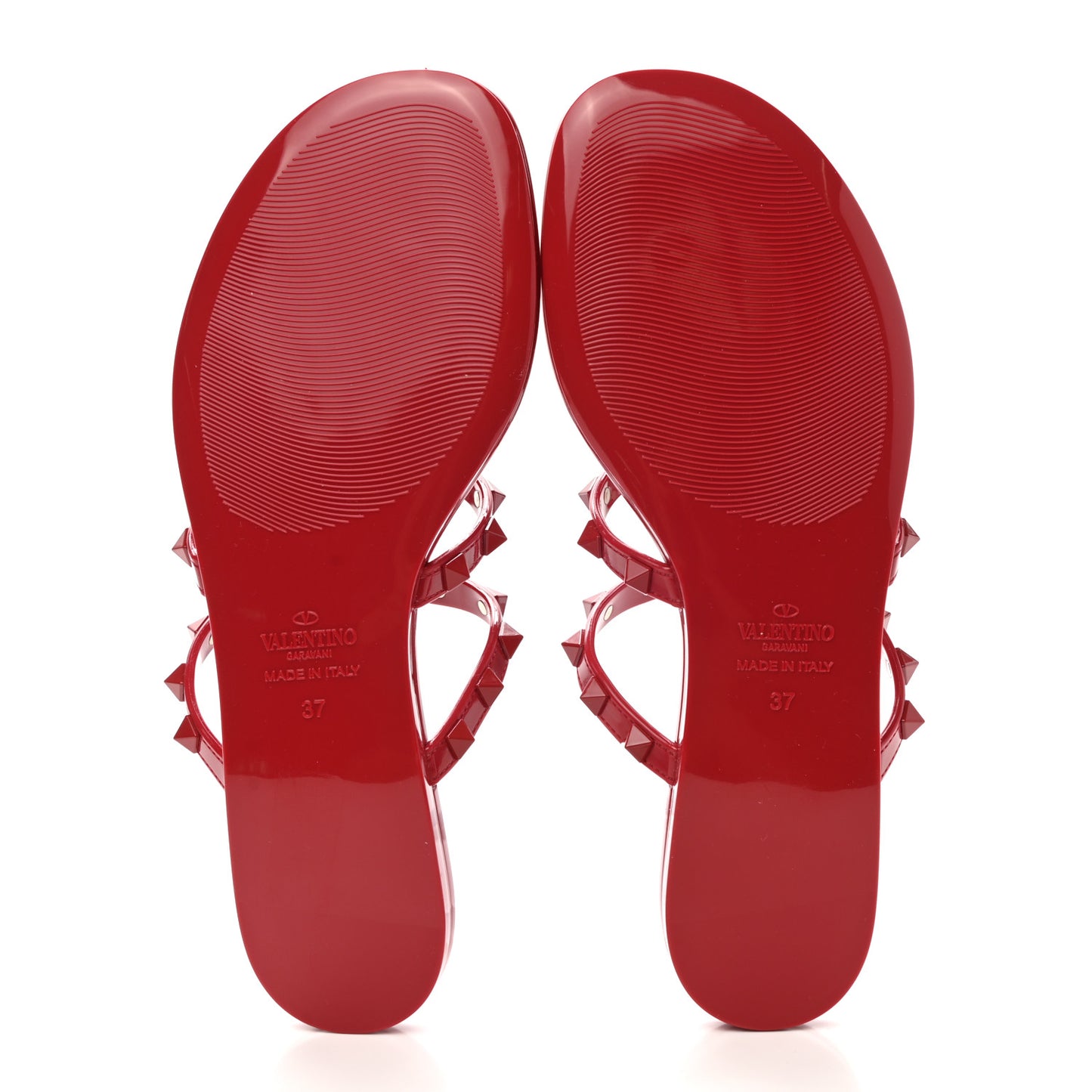 PVC Jelly Monochrome Rockstud Caged Flat Thong Sandals 37 Rosso Valentino