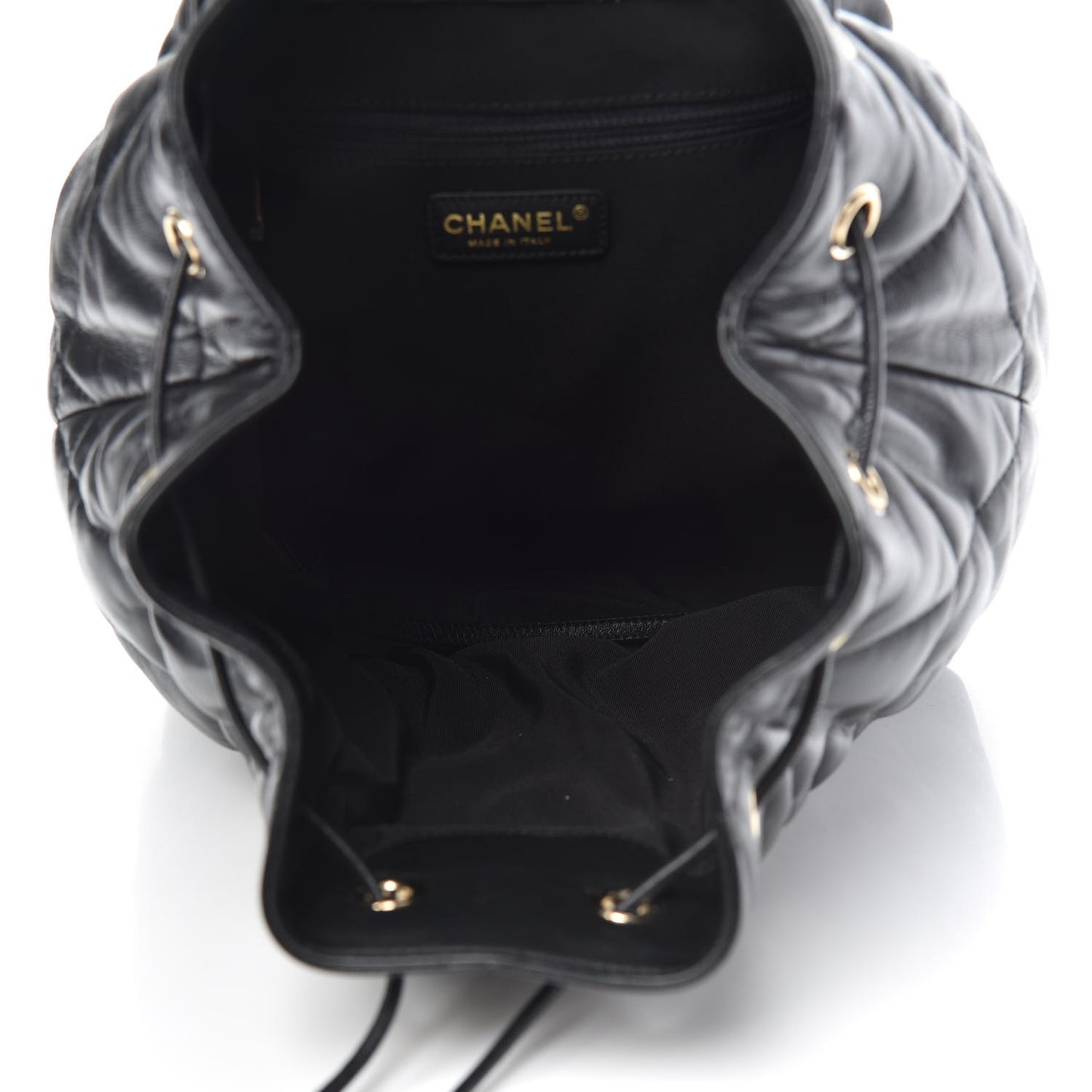 Lambskin Quilted Drawstring Backpack Black