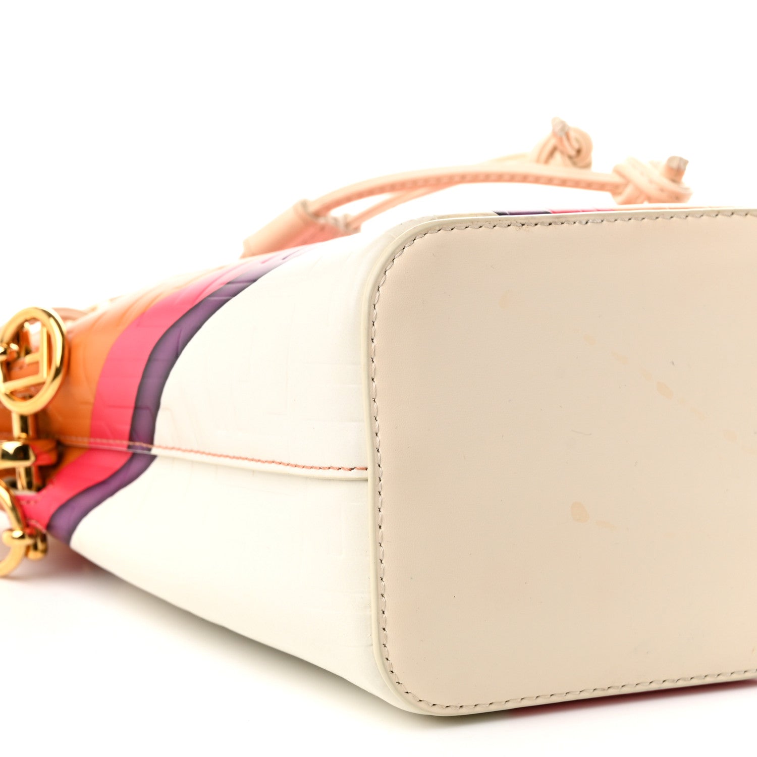 Fendi Vitello King F is Fendi FF Embossed Striped Mini Mon Tresor Bucket Bag Light Rose Multicolor White Ice 9 of 12