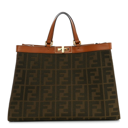 Fendi Canvas Vitello King FF Embroidered Medium Peekaboo X-Tote Amazzonia Cuoio 2 of 14