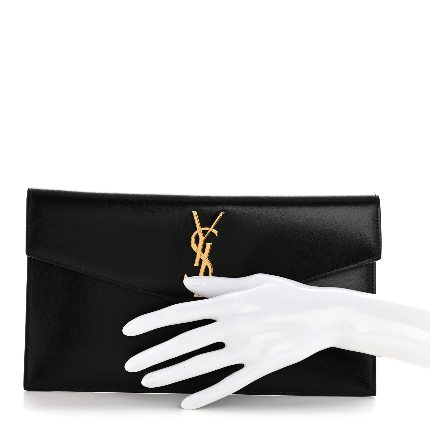Saint Laurent Smooth Shiny Calfskin Monogram Uptown Pouch Black 2 of 12