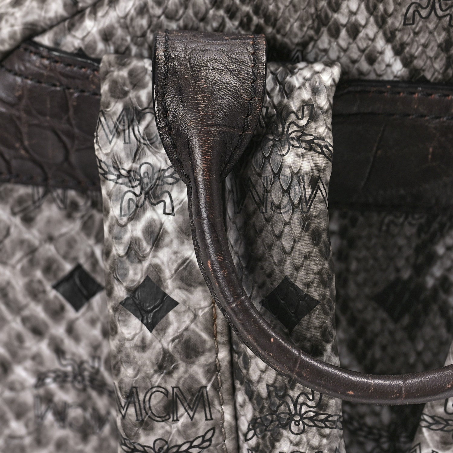 MCM Snakeskin Medium Studded Backpack Black Multicolor 1234957