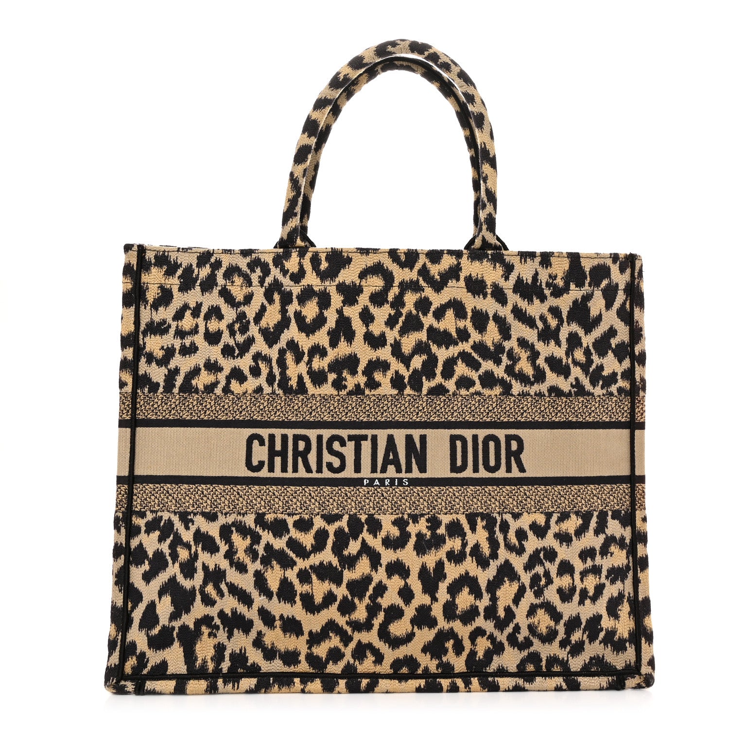 Christian Dior Canvas Mizza Embroidered Large Leopard Book Tote Beige 1 of 12