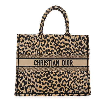 Christian Dior Canvas Mizza Embroidered Large Leopard Book Tote Beige 1 of 12