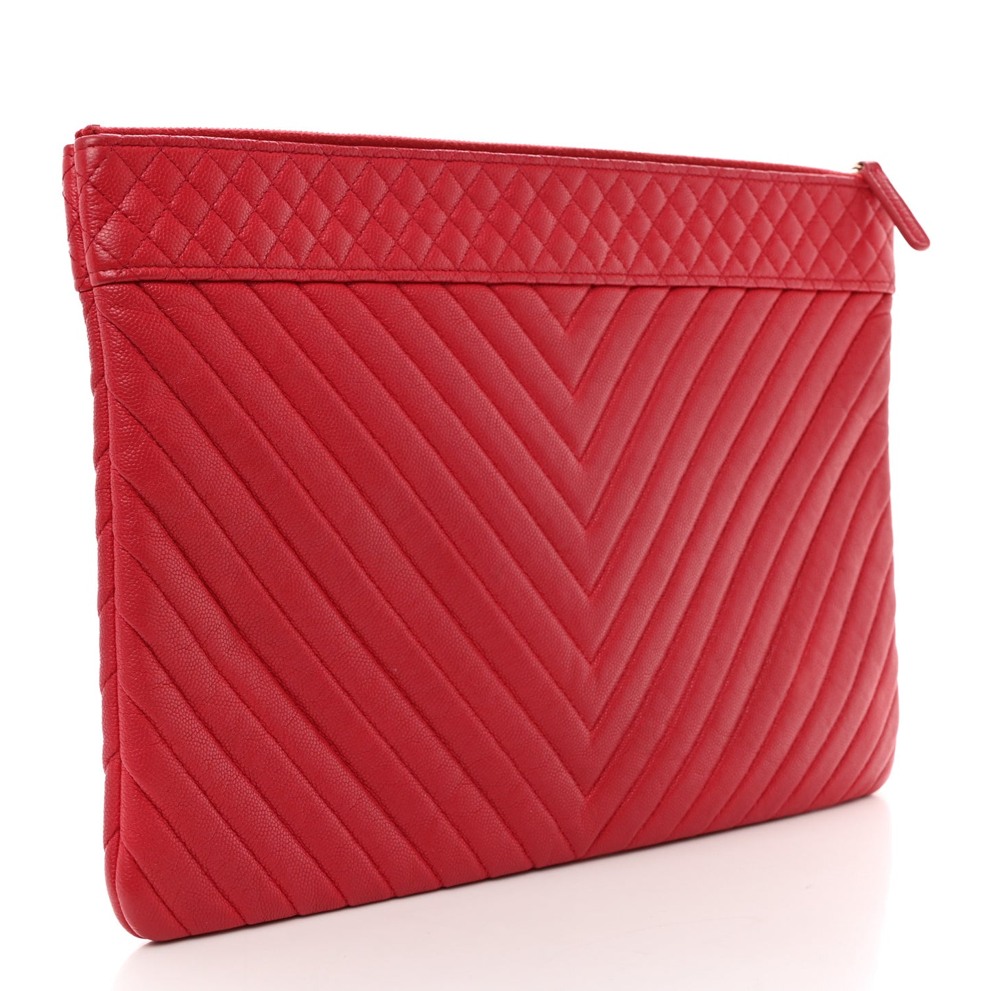 Caviar Chevron Quilted Large Cosmetic Case Red