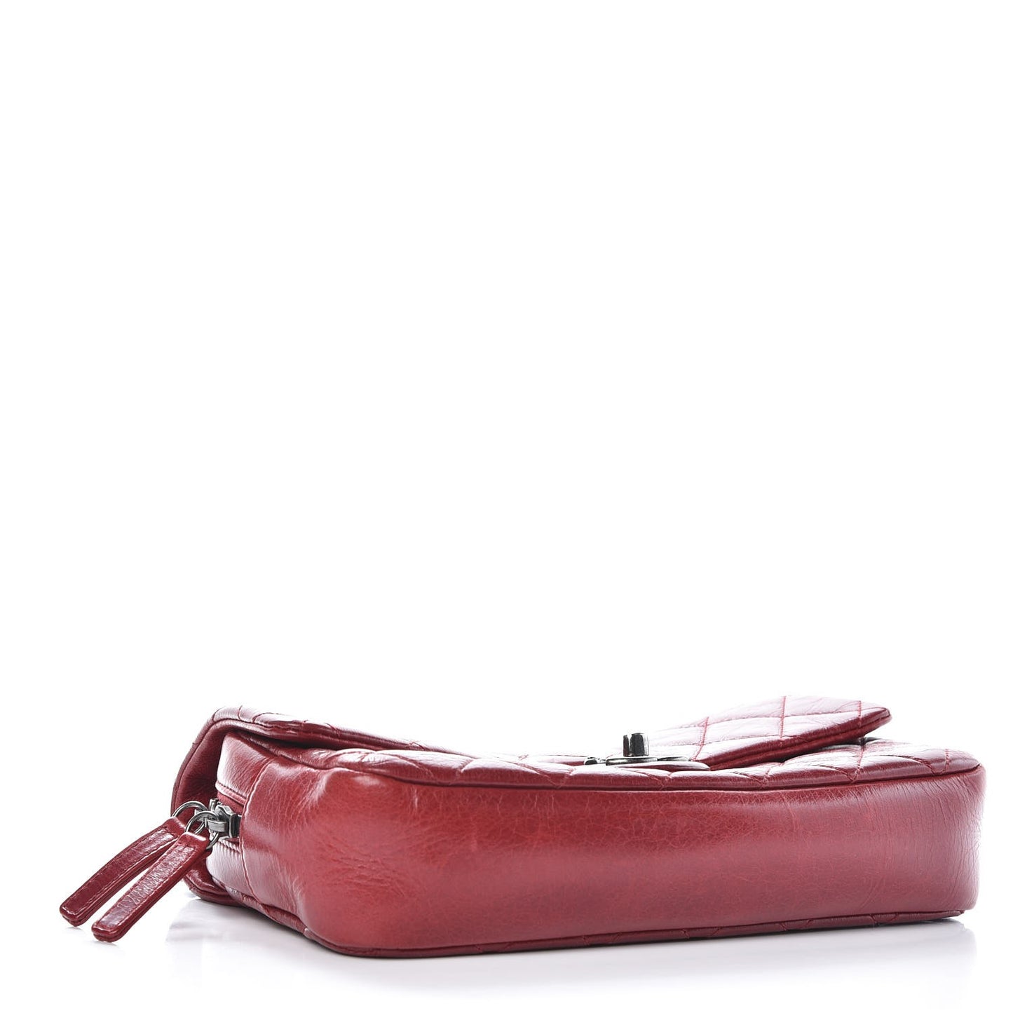 Glazed Calfskin Quilted Medium Duo Flap Dark Red