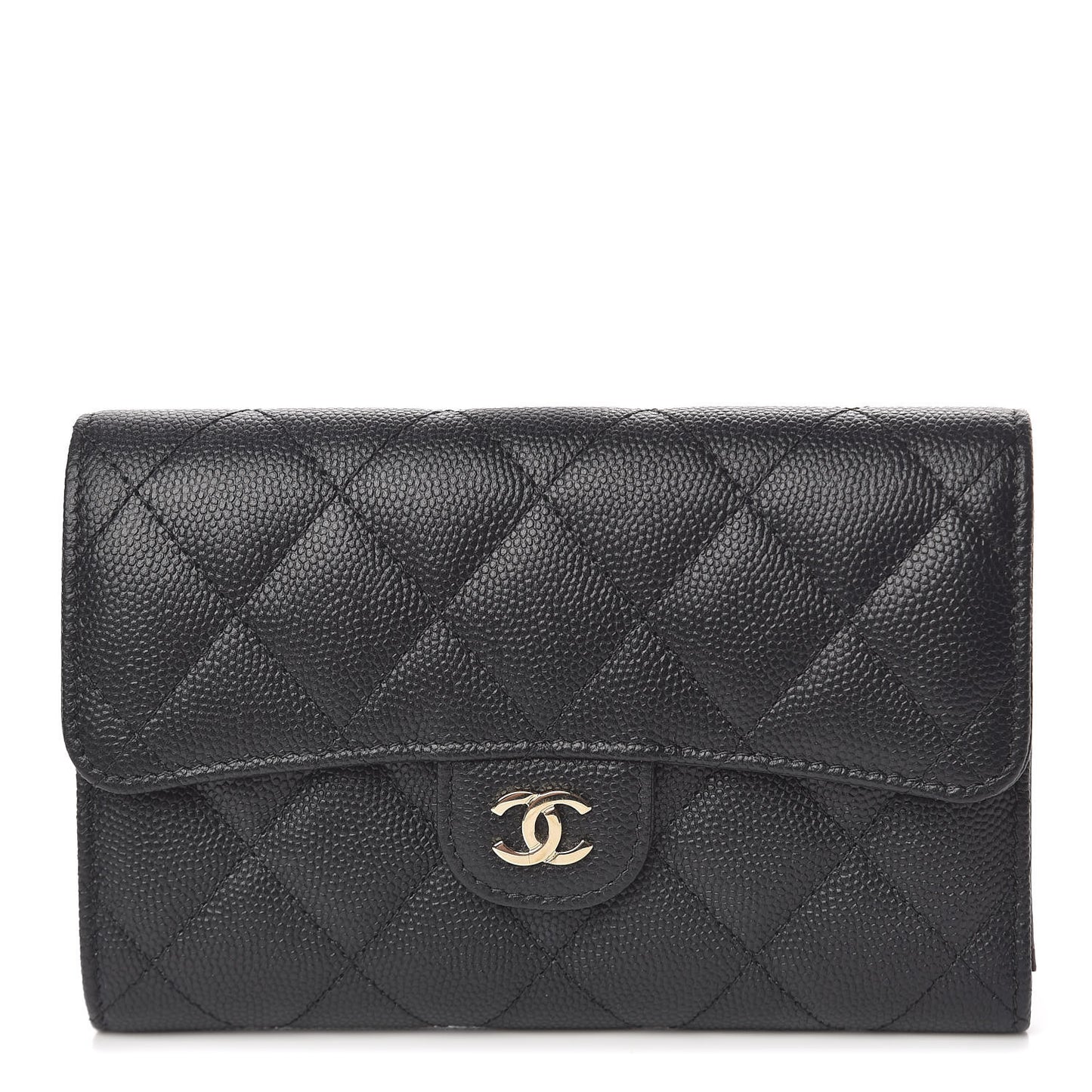 Caviar Quilted Medium Flap Wallet Black