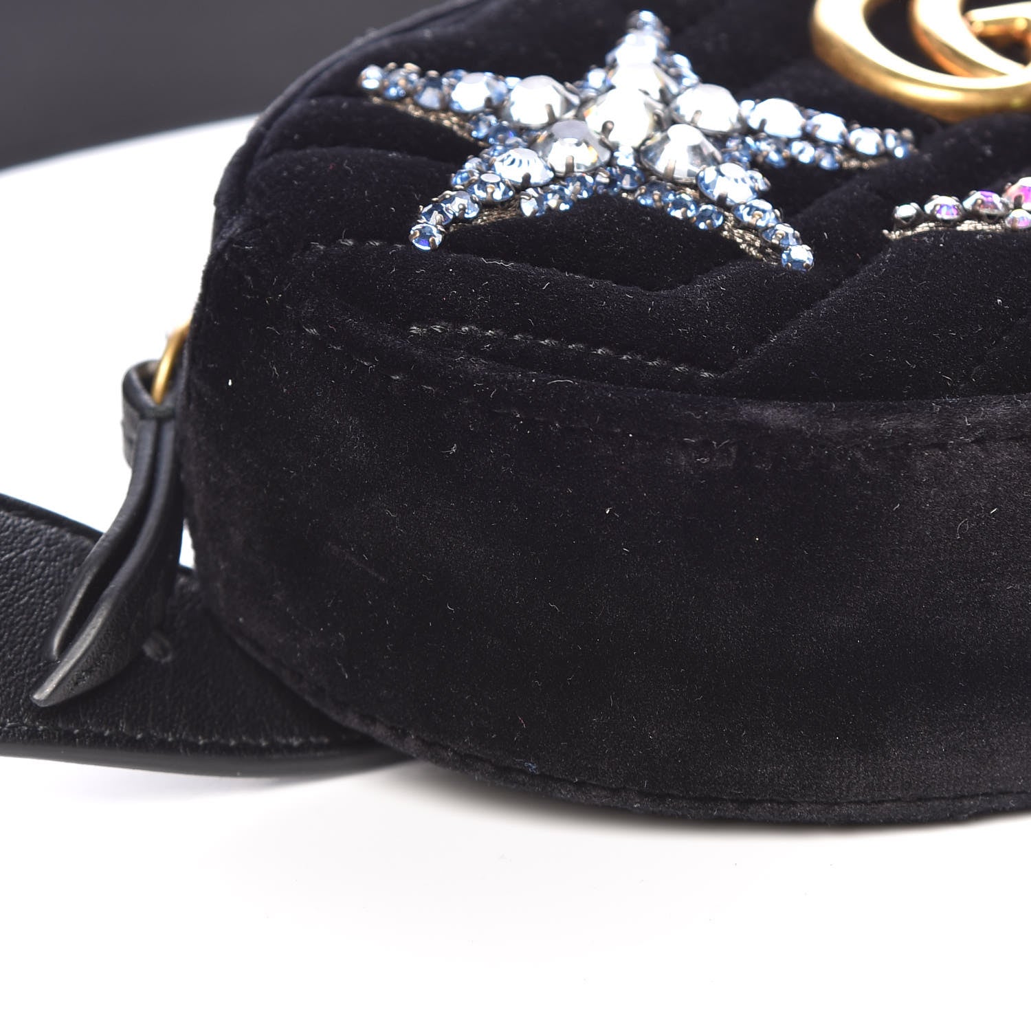 Gucci Velvet Matelasse Crystal Star GG Marmont Belt Bag 95 38 Black 8 of 9
