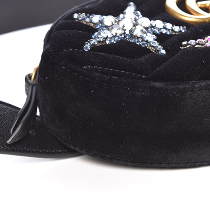 Gucci Velvet Matelasse Crystal Star GG Marmont Belt Bag 95 38 Black 8 of 9