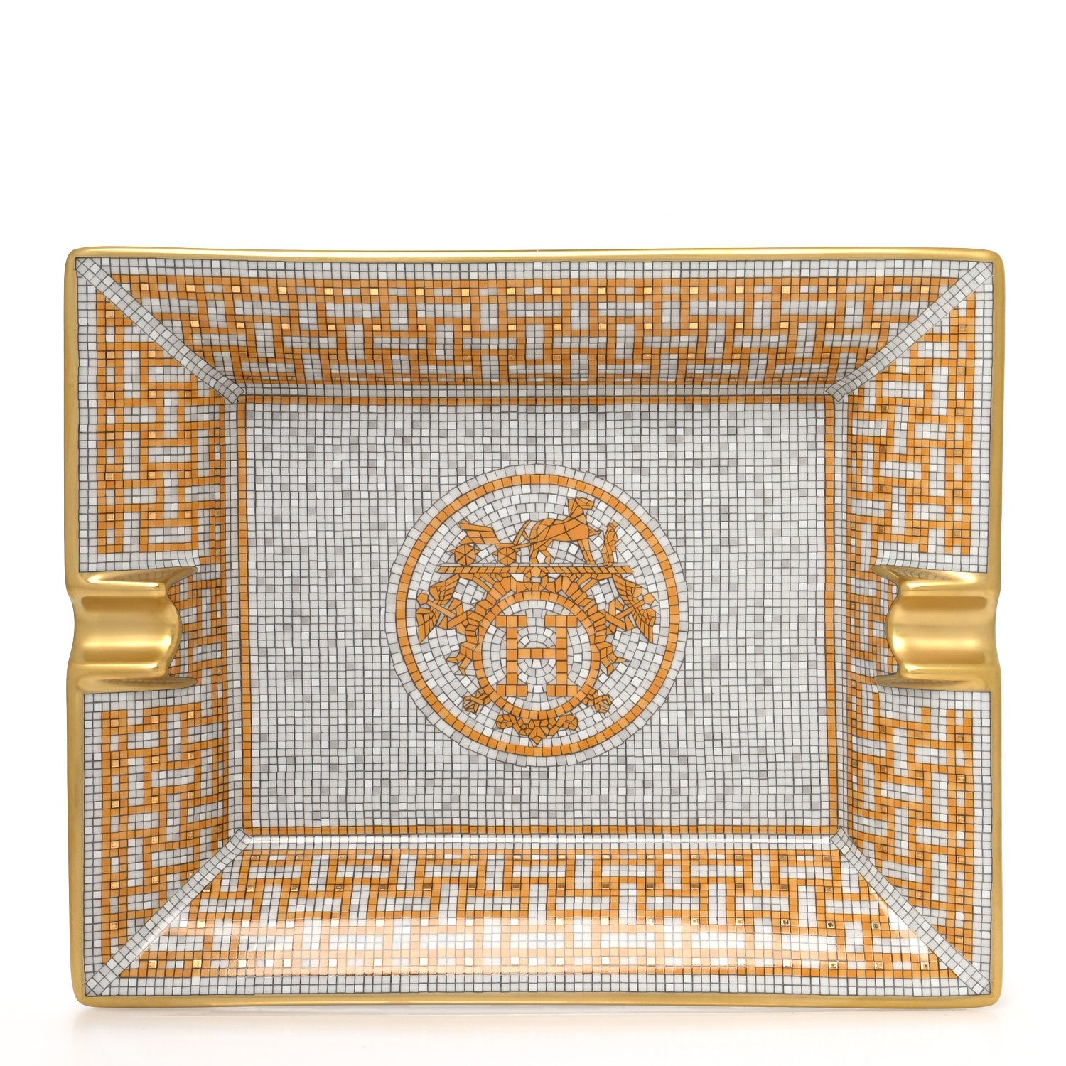 Hermes Porcelain Mosaique Au 24 Gold Ashtray 1 of 7