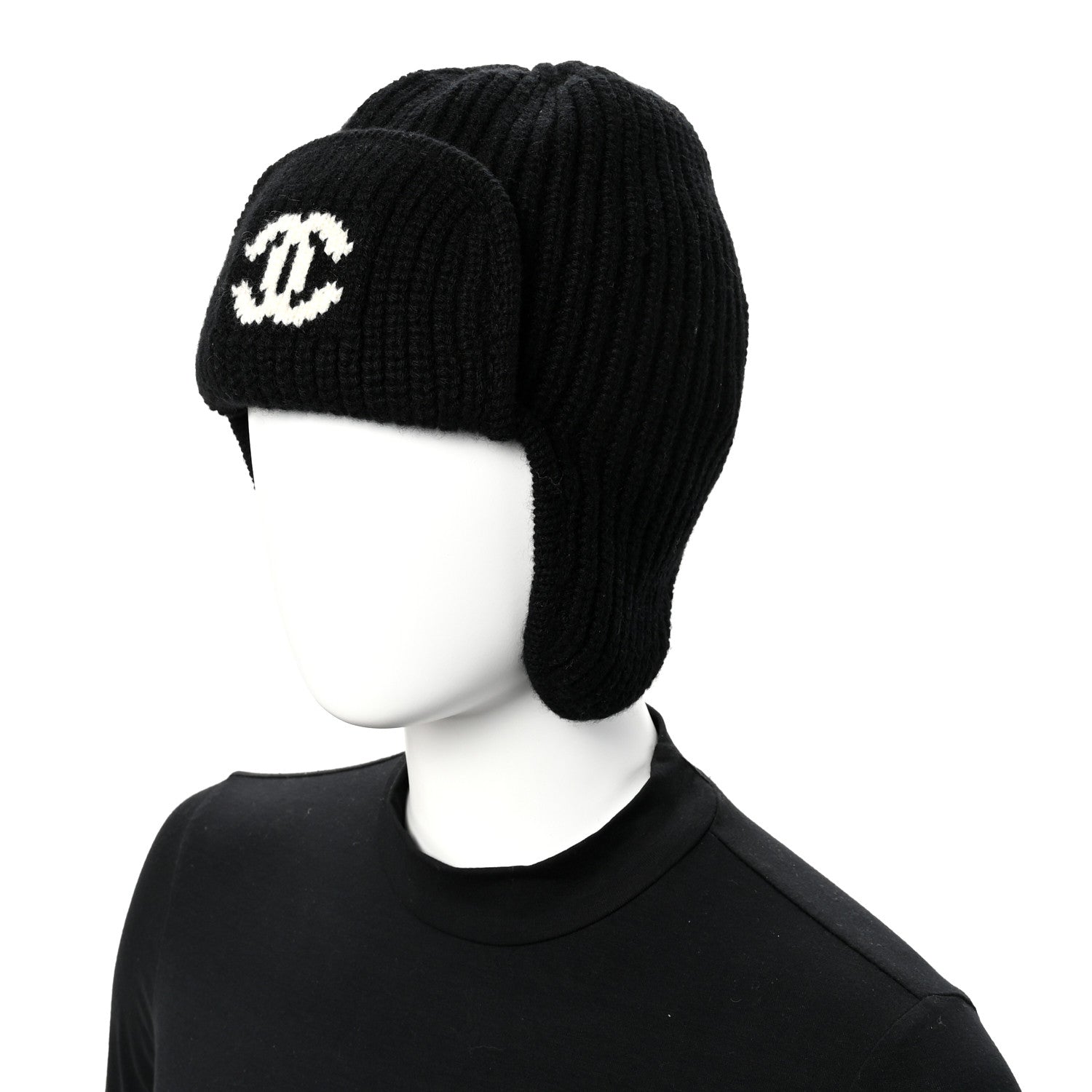 Chanel Cashmere CC Beanie Hat Black White 2 of 5