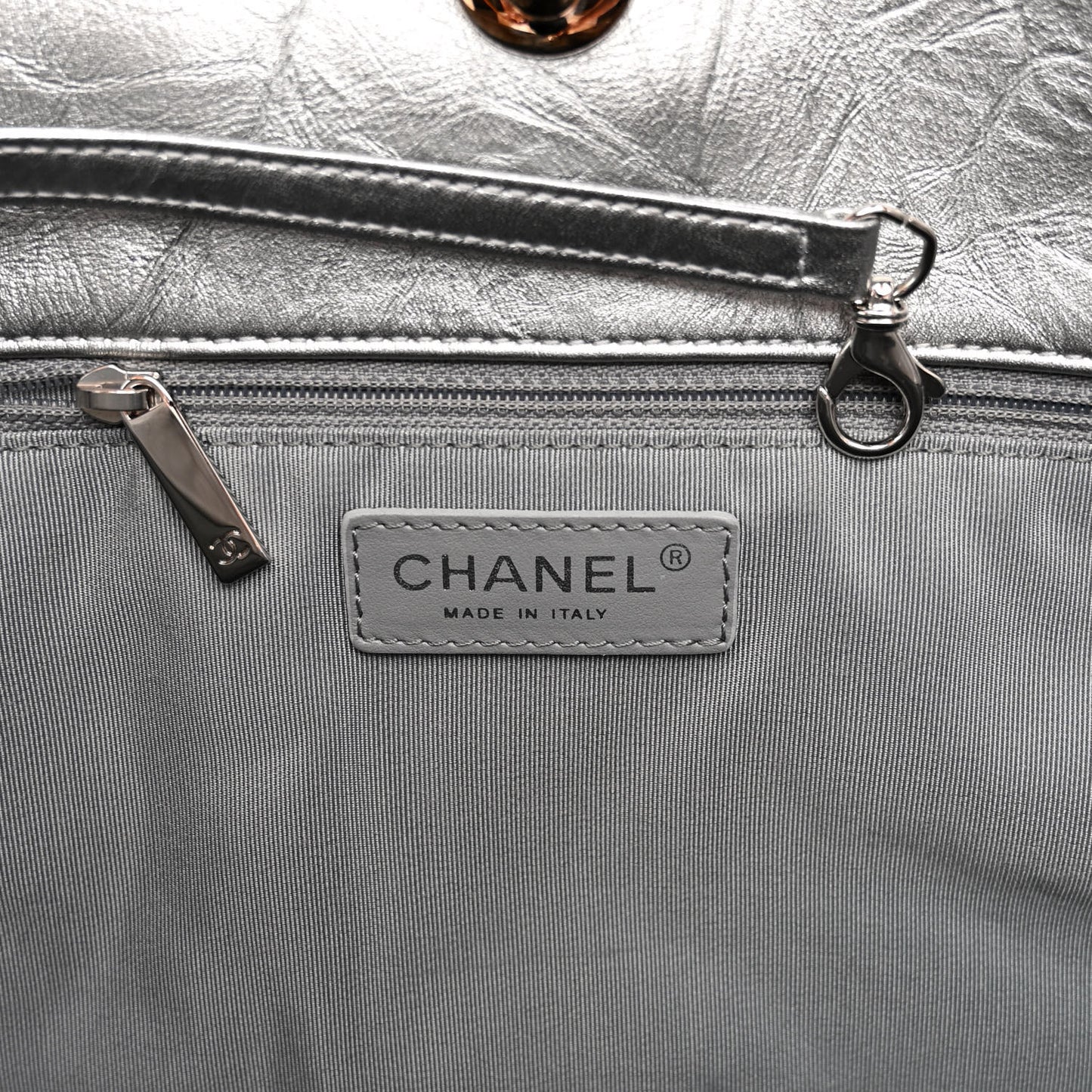 Metallic Crackled Calfskin Quilted Large Big Bang Hobo Silver