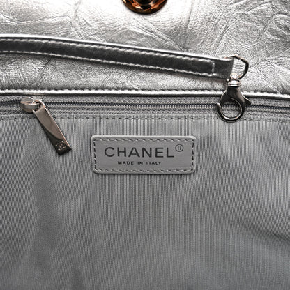 Chanel Metallic Crackled Calfskin Quilted Large Big Bang Hobo Silver 6 of 10