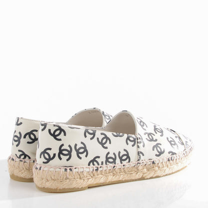 Chanel Lambskin Printed CC Espadrilles 38 White Black 4 of 10