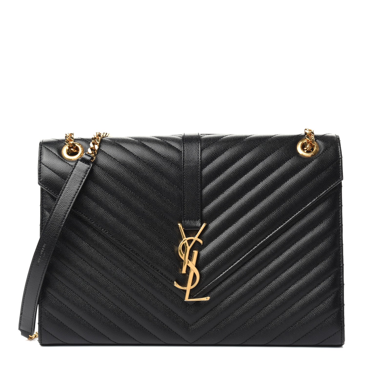 Saint Laurent Grain De Poudre Matelasse Chevron Large Monogram Satchel Black 1 of 10