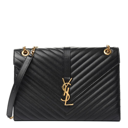 Saint Laurent Grain De Poudre Matelasse Chevron Large Monogram Satchel Black 1 of 10