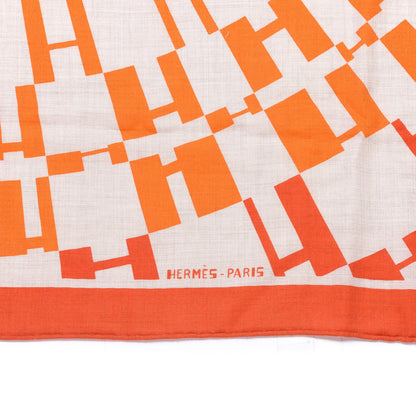 Hermes Cashmere Silk Op'H Shawl 140 Naturel Brique Orange 2 of 4