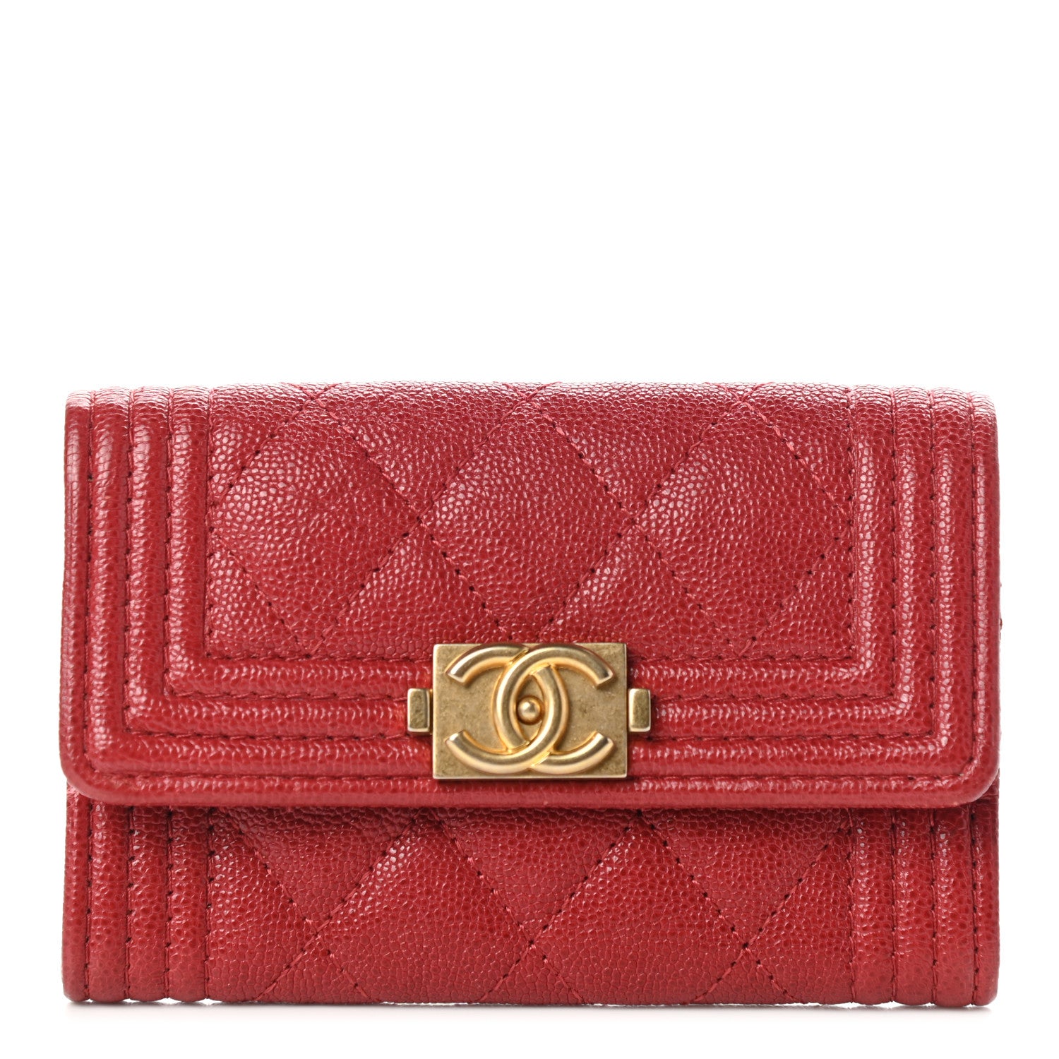 Chanel Caviar Quilted Boy Flap Card Holder Wallet Red 1 of 7