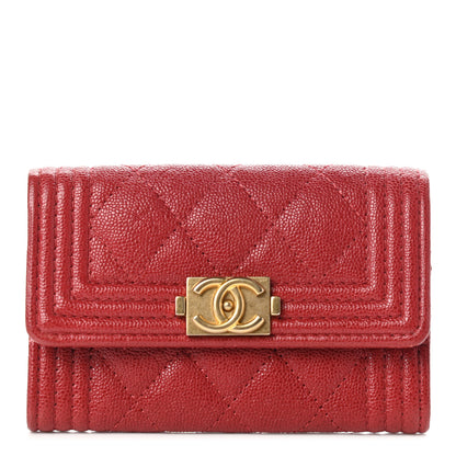 Chanel Caviar Quilted Boy Flap Card Holder Wallet Red 1 of 7