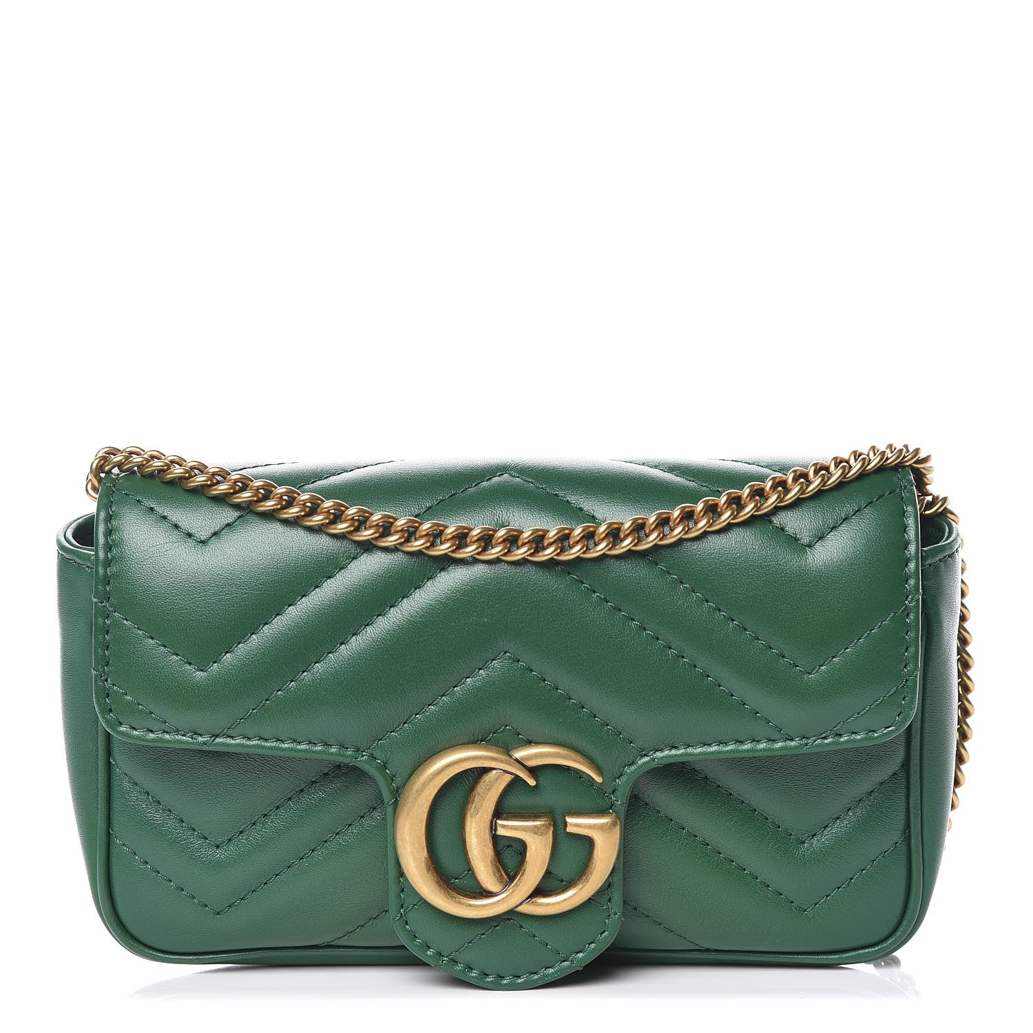 Gucci Calfskin Matelasse Super Mini GG Marmont Shoulder Bag Emerald Green 1 of 11