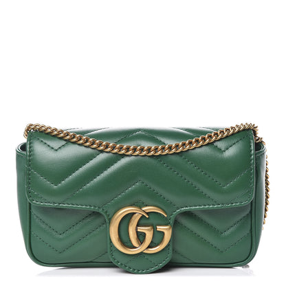 Gucci Calfskin Matelasse Super Mini GG Marmont Shoulder Bag Emerald Green 1 of 11