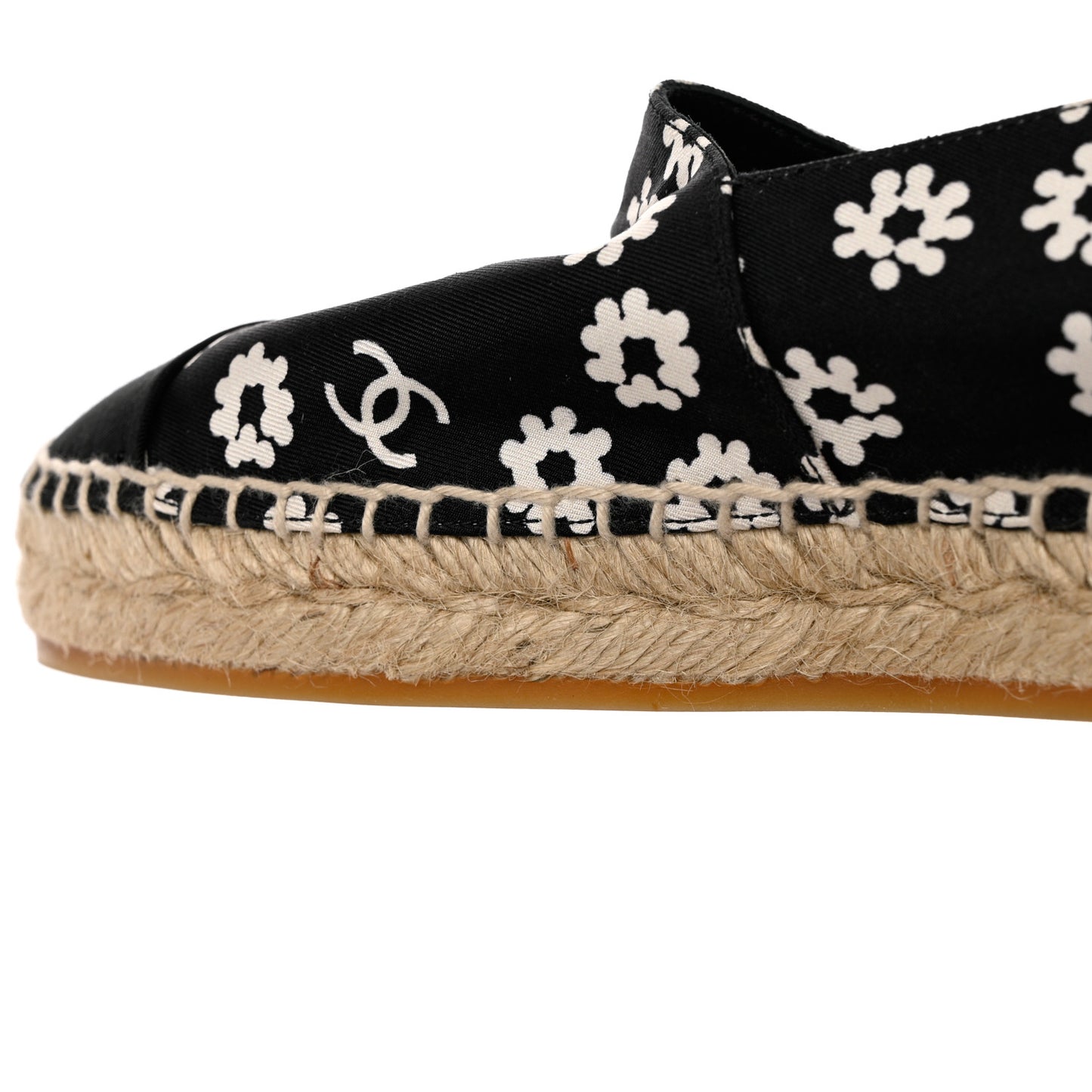 Fabric Printed Grosgrain Floral Espadrilles 39 Black Ivory