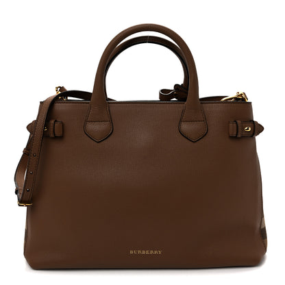 Burberry Grainy Calfskin House Check Medium Banner Tote Dark Sand 1 of 11