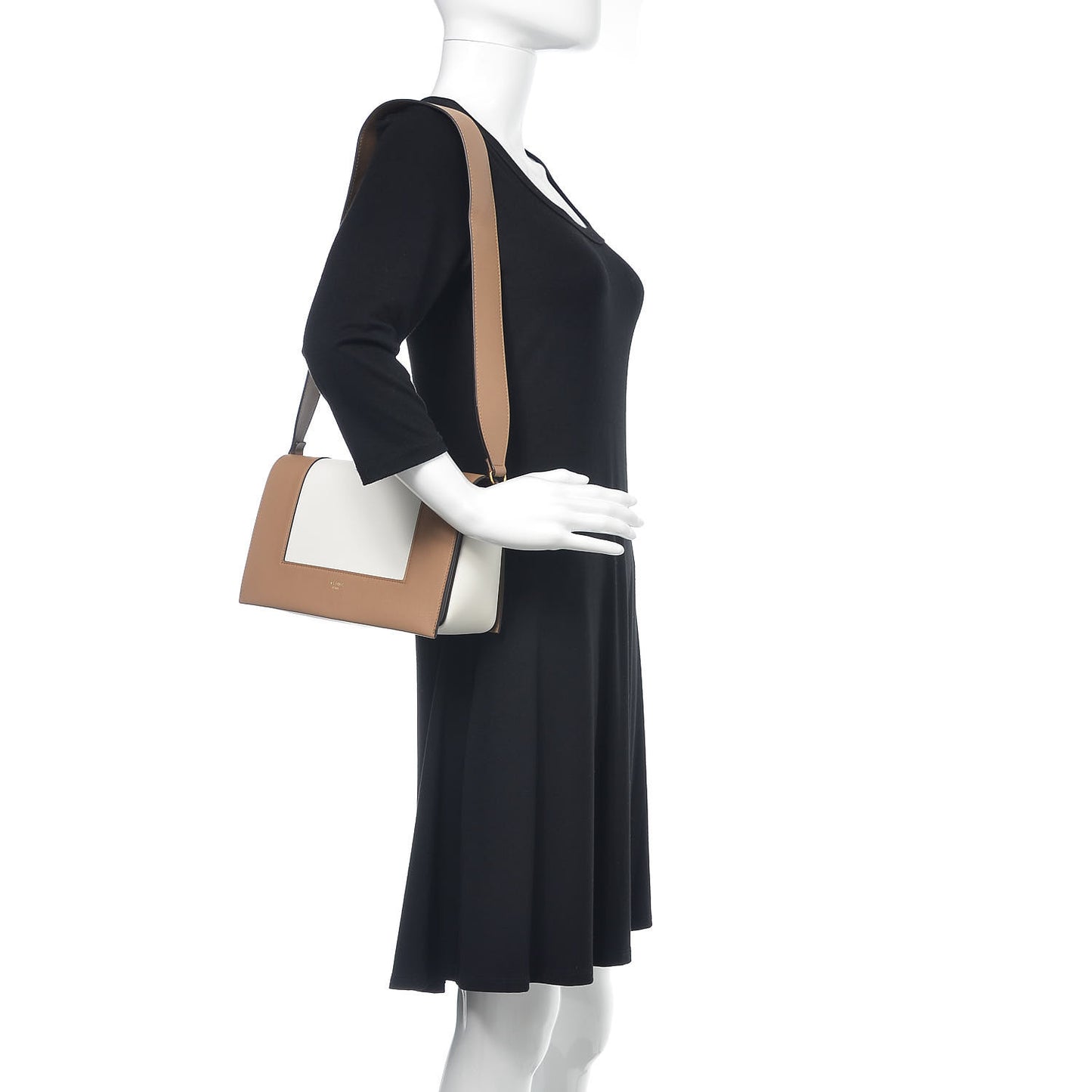 Shiny Smooth Calfskin Medium Frame Shoulder Bag Tan Optic White