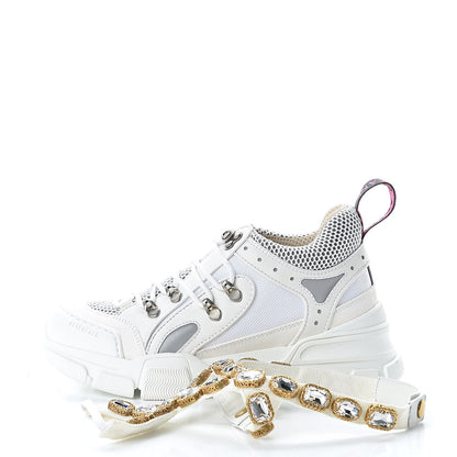 Gucci X SEGA Mesh Calfskin Suede Removable Crystals Womens Flashtrek Sneakers 37 Great White 9 of 11