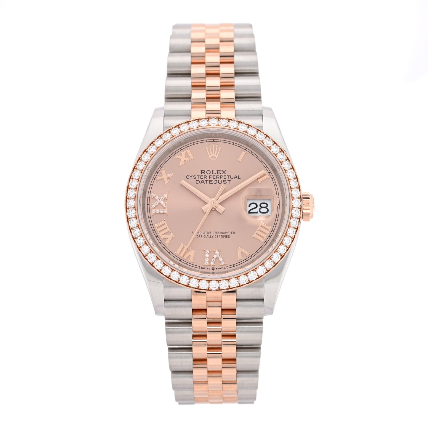 Stainless Steel 18K Everose Gold Diamond Bezel  36mm Oyster Perpetual Datejust Watch Pink Roman 126281RBR