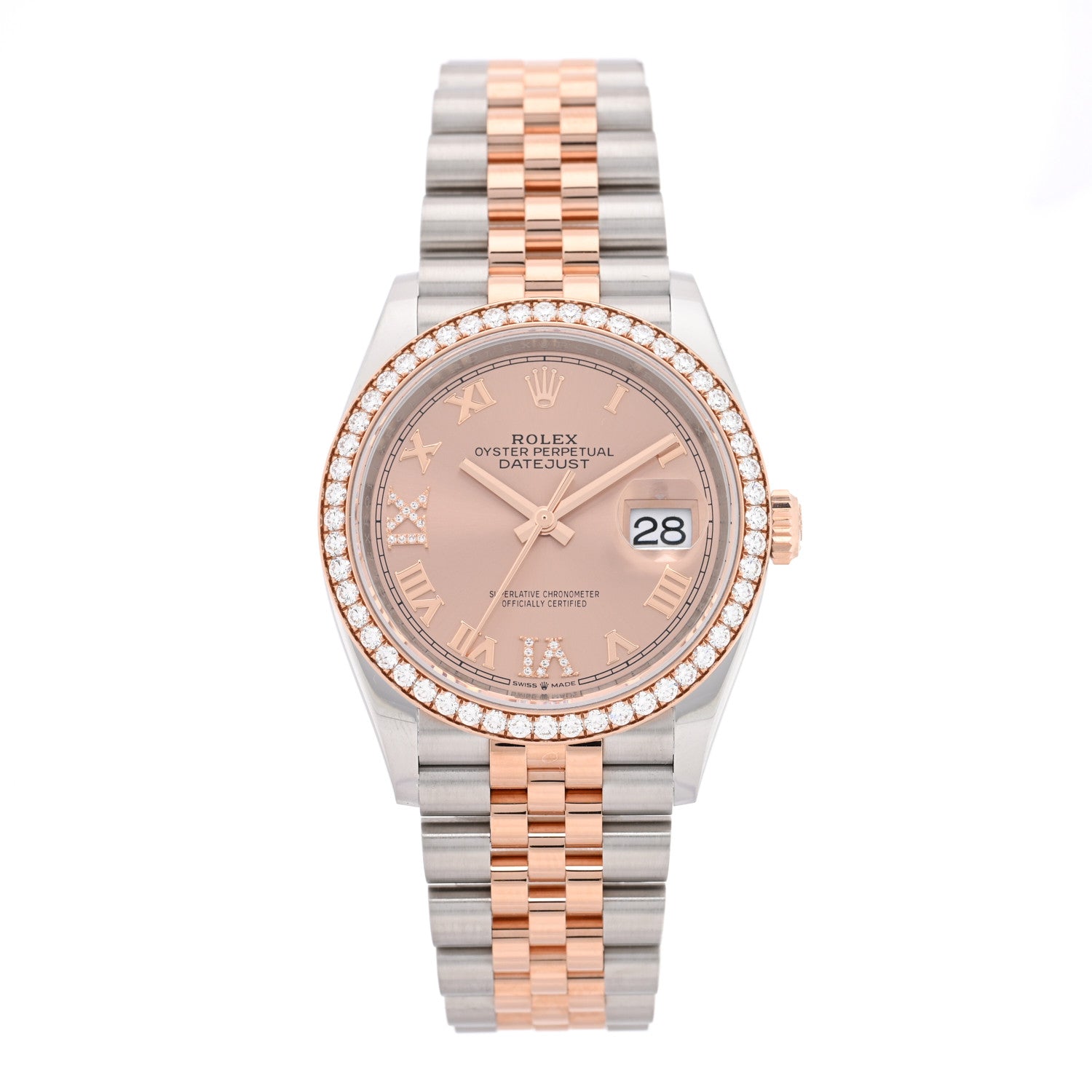 Rolex Stainless Steel 18K Everose Gold Diamond Bezel  36mm Oyster Perpetual Datejust Watch Pink Roman 126281RBR 1 of 5