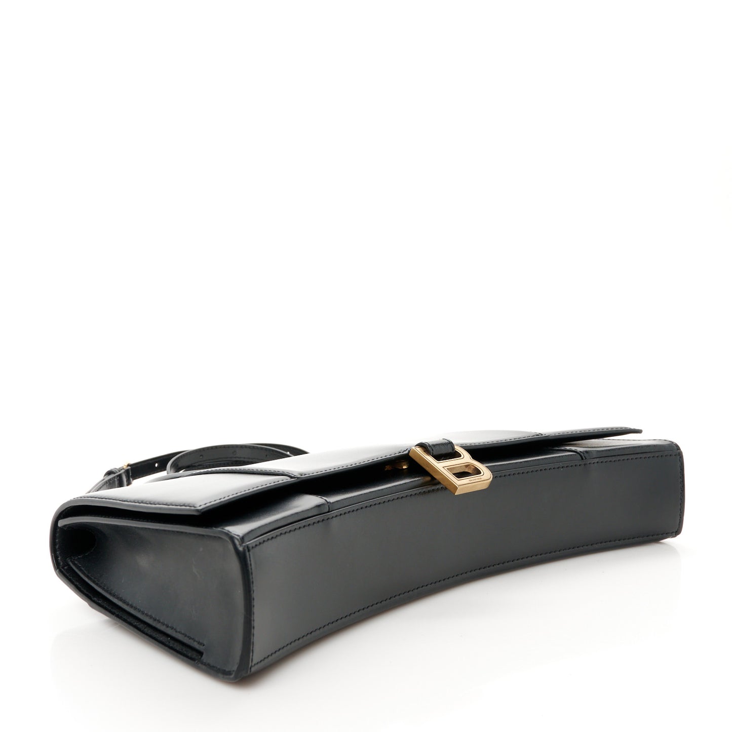 Shiny Box Calfskin Hourglass Stretch Top Handle Bag Black