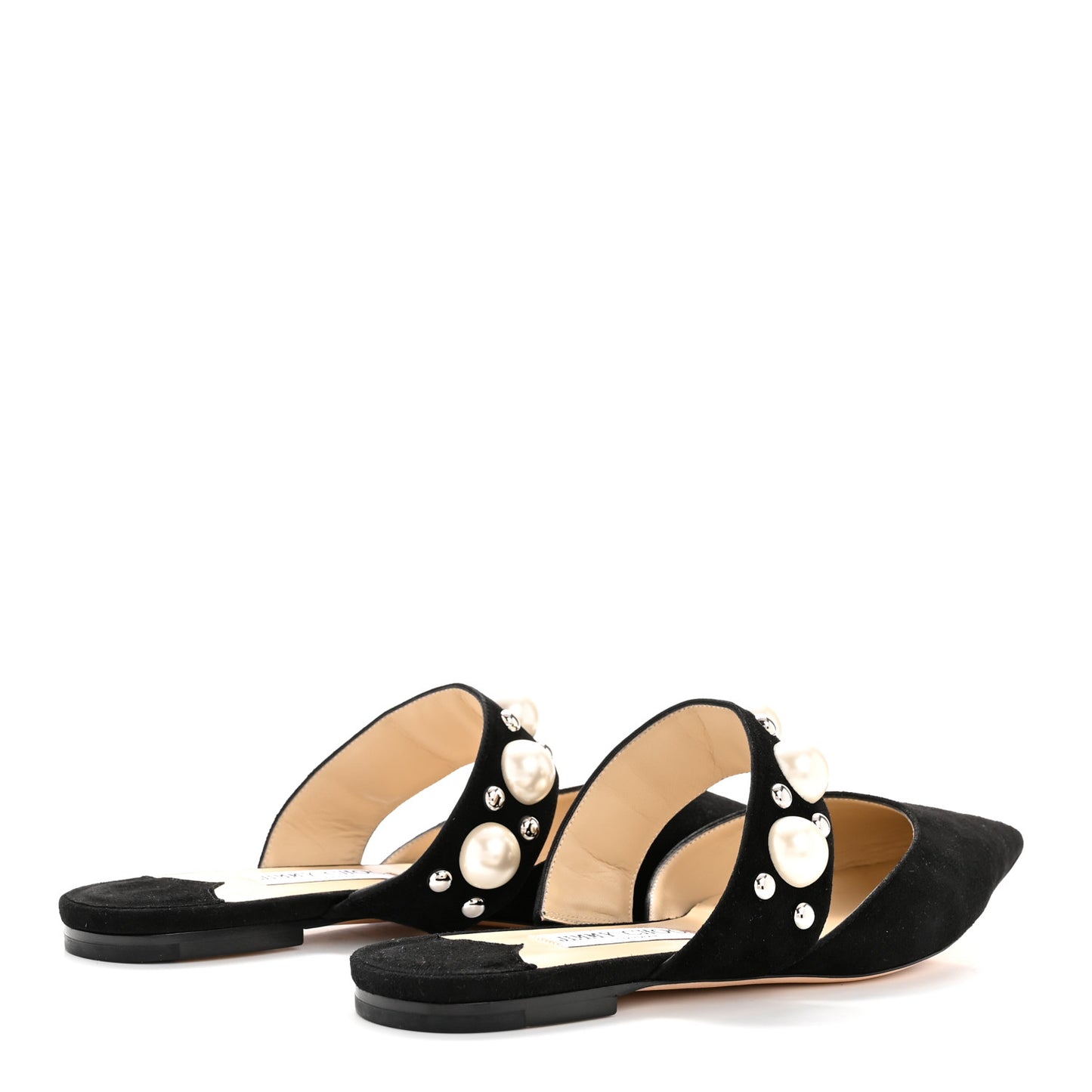Suede Pearly Stud Embellished Basette Flat Mules 39 Black White