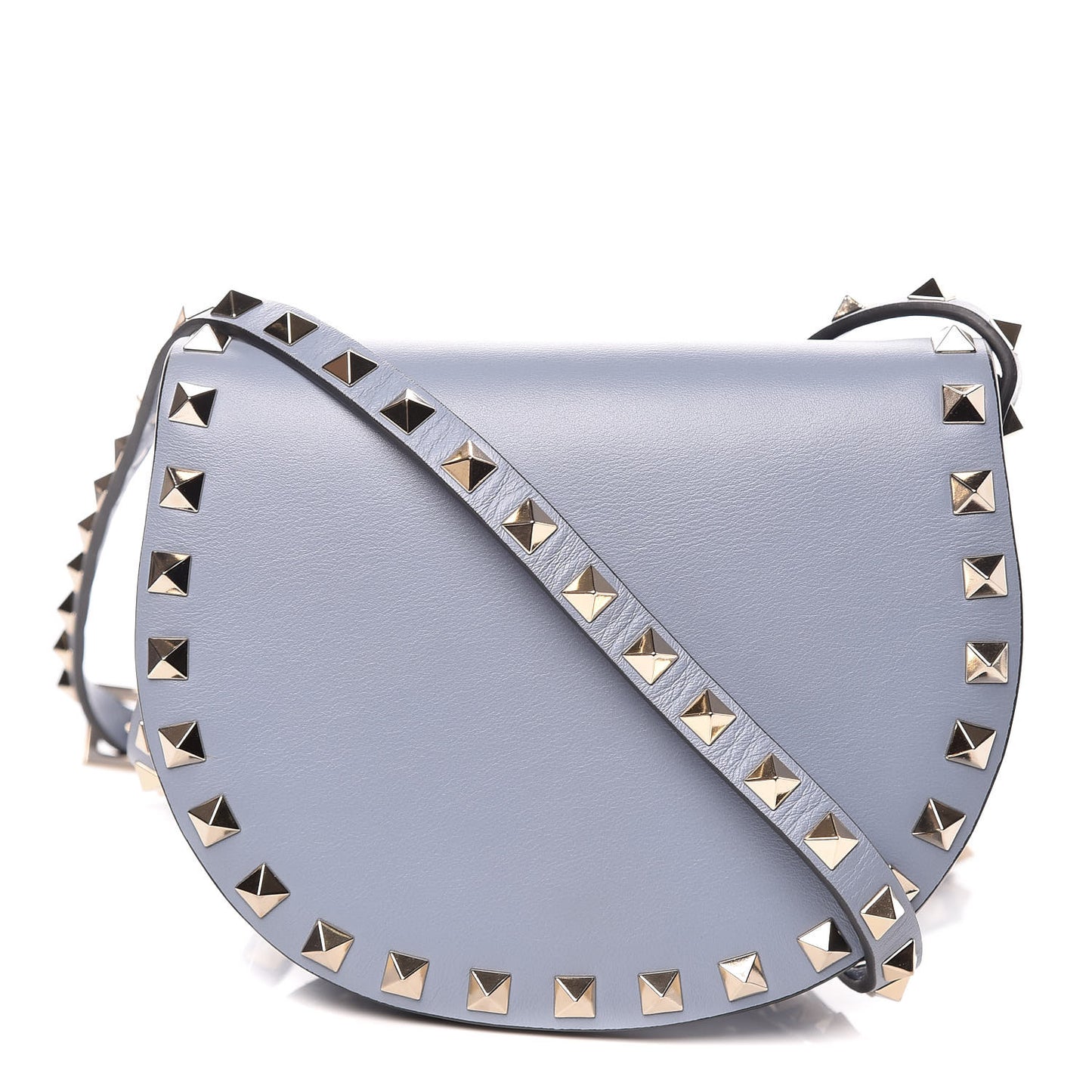 Vitello Mini Rockstud Halfmoon Saddle Bag Grey Blue
