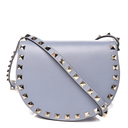 Valentino Garavani Vitello Mini Rockstud Halfmoon Saddle Bag Grey Blue 1 of 10