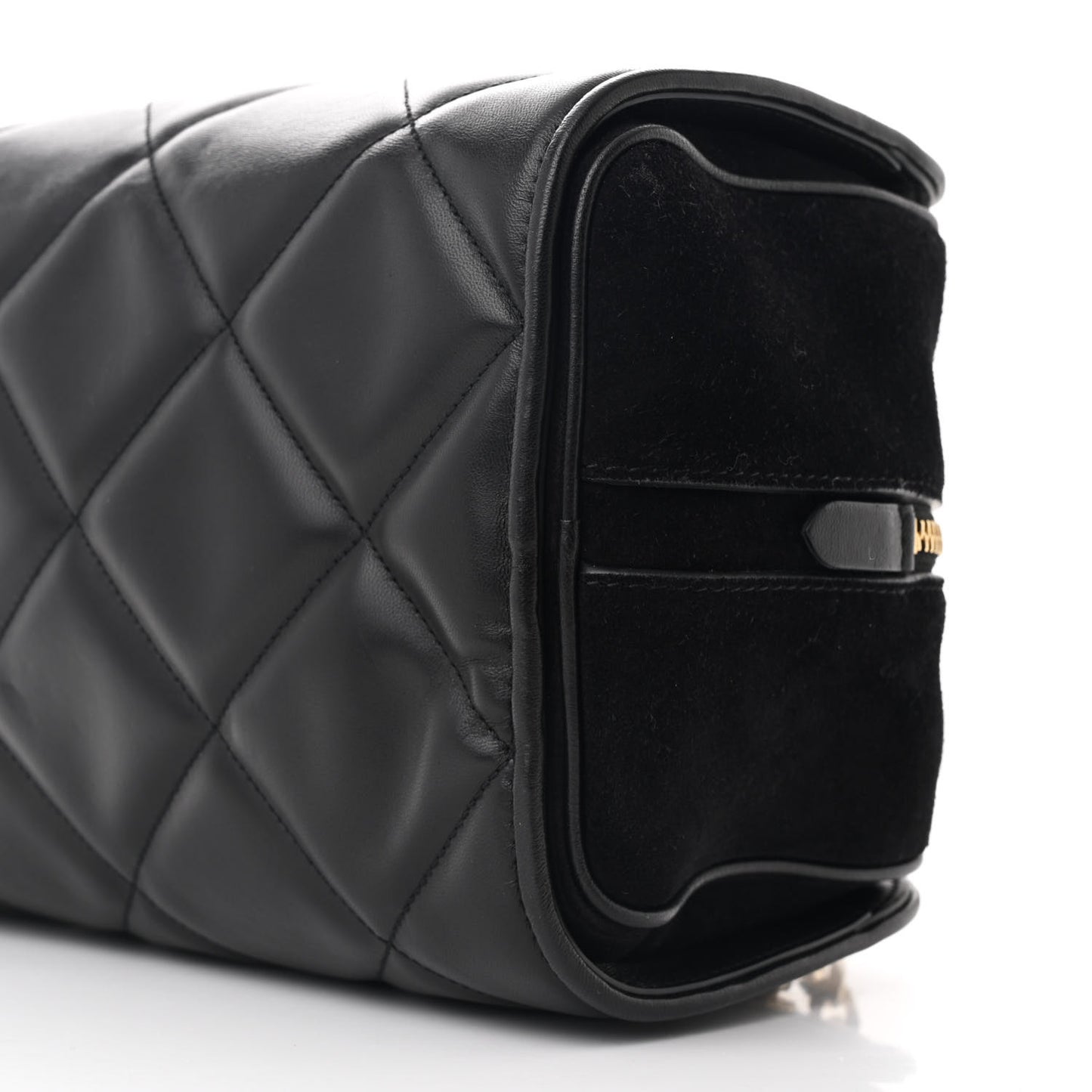 Lambskin Suede Quilted Small Double Cube Bag Black