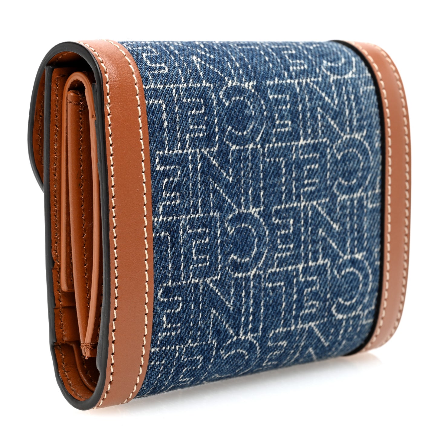 Denim Calfskin All Over Print Small Triomphe Wallet Navy Tan