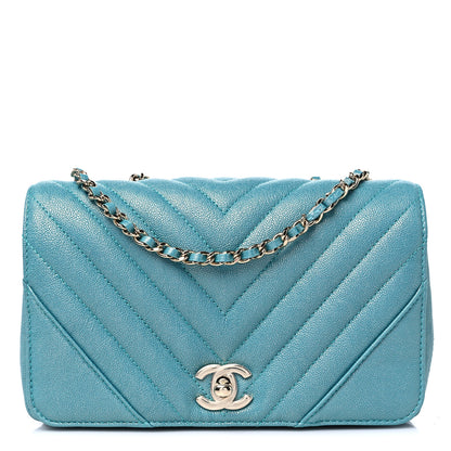 Chanel Metallic Caviar Chevron Quilted Medium Statement Flap Turqouise 1 of 10