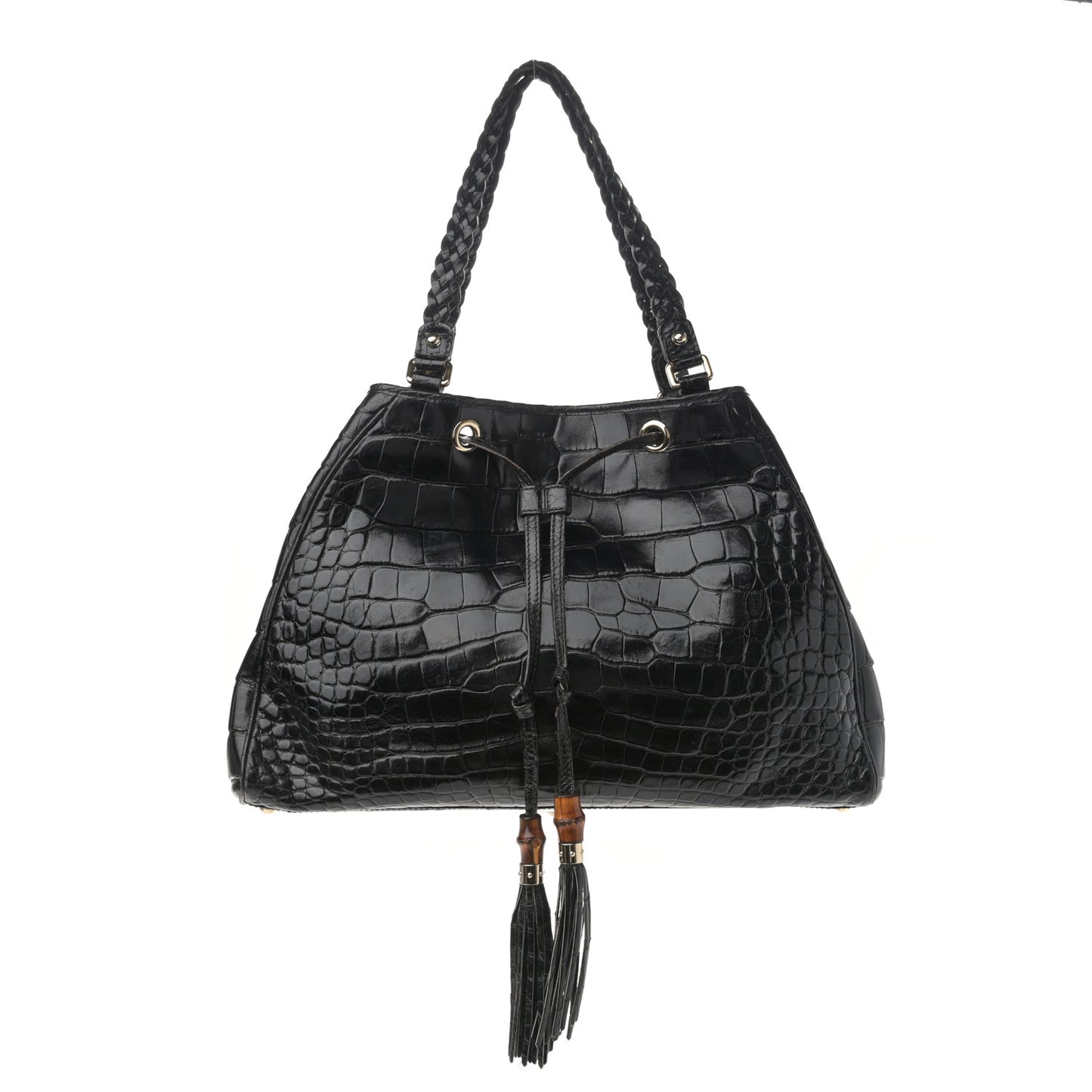 Crocodile Peggy Braided Tote Black