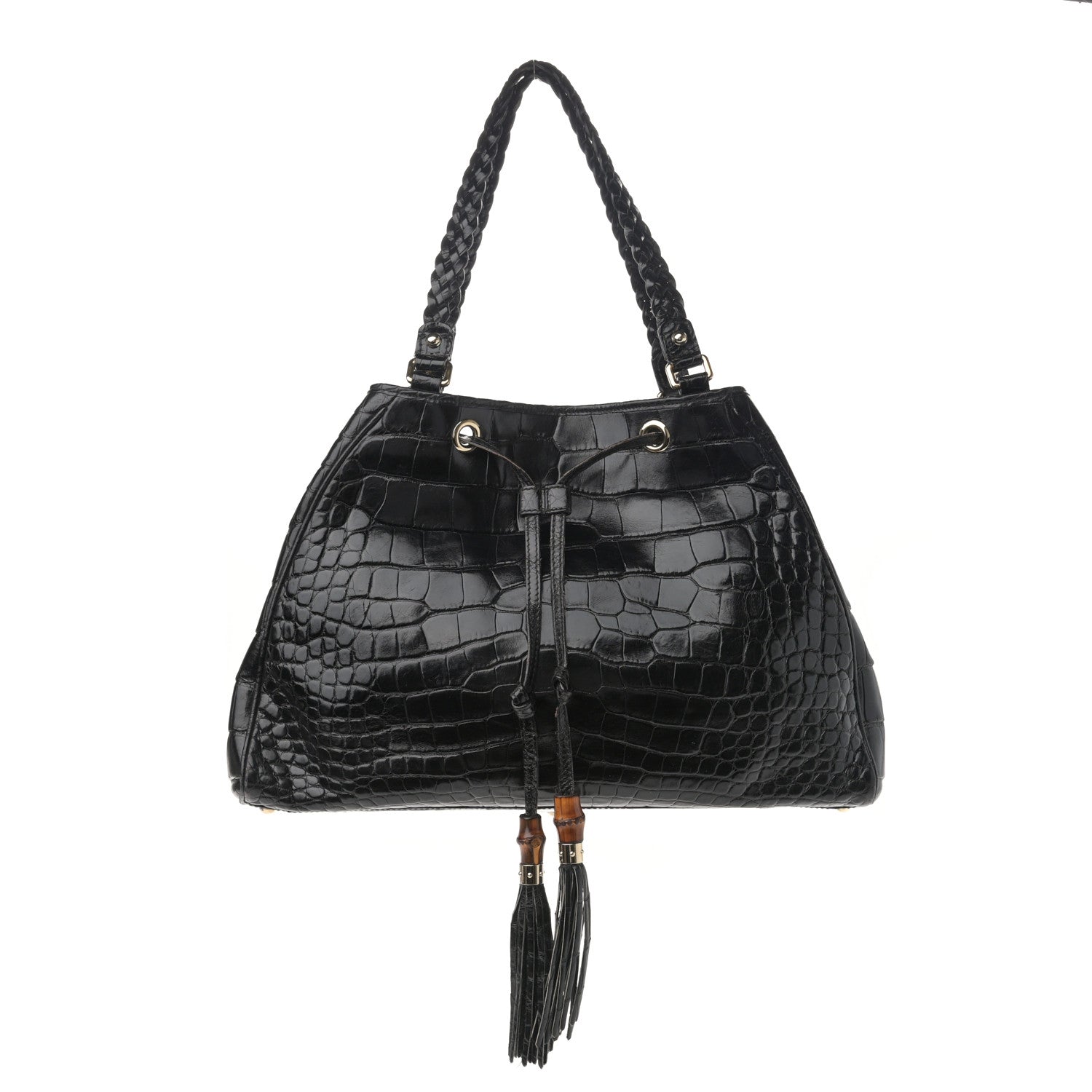 Gucci Crocodile Peggy Braided Tote Black 1 of 12