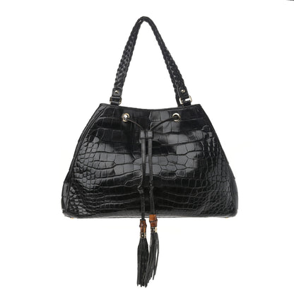 Gucci Crocodile Peggy Braided Tote Black 1 of 12