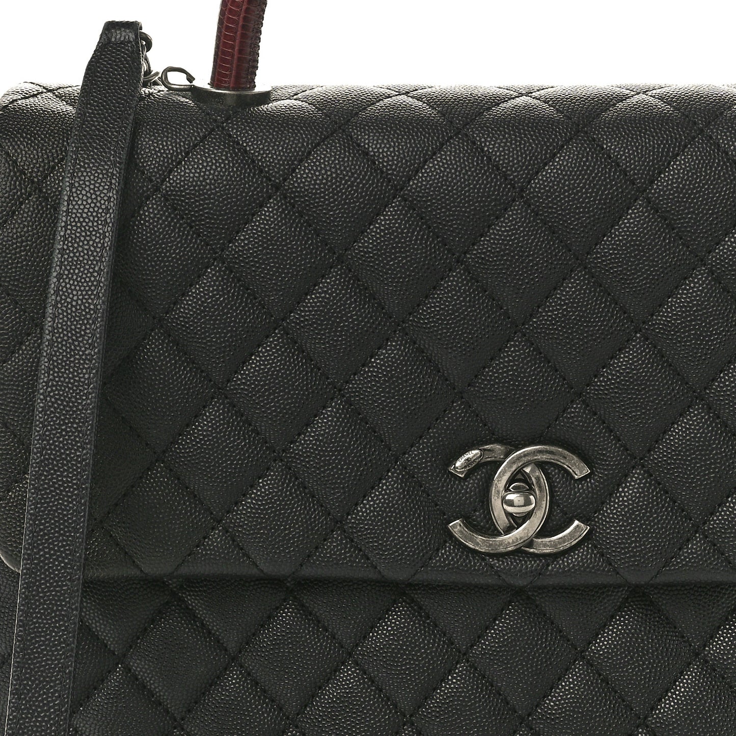 Caviar Lizard Quilted Large Coco Handle Flap Black
