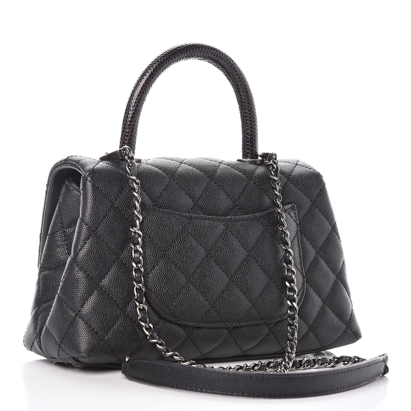 Caviar Lizard Quilted Mini Coco Handle Flap Black