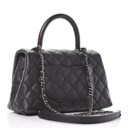 Chanel Caviar Lizard Quilted Mini Coco Handle Flap Black 3 of 9