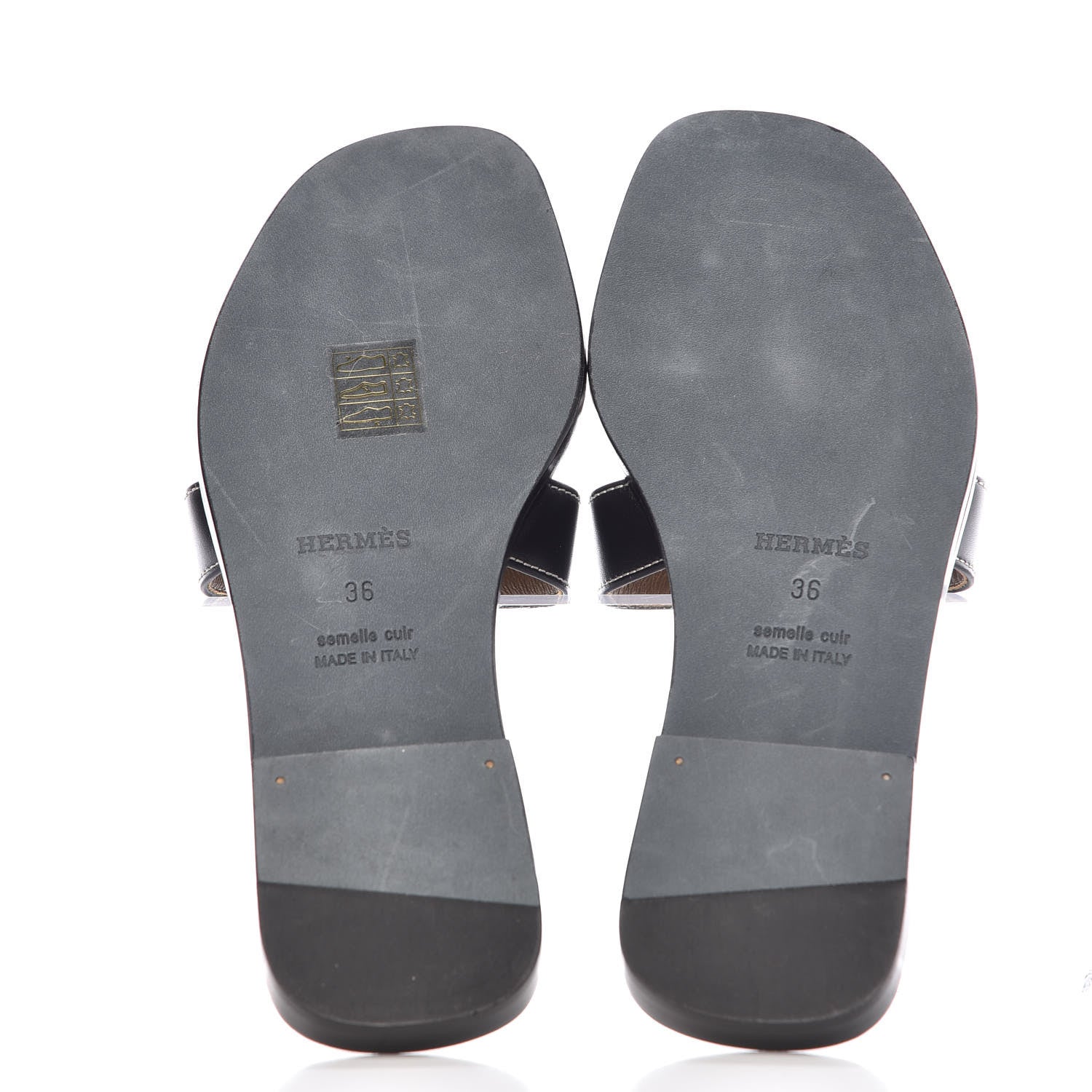 Hermes Box Calfskin Oran Sandals 36 Black 5 of 8