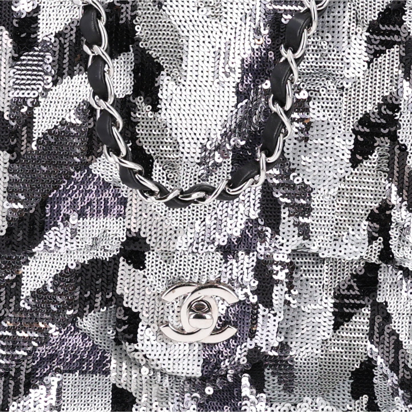 Sequin Medium Single Flap Silver Black