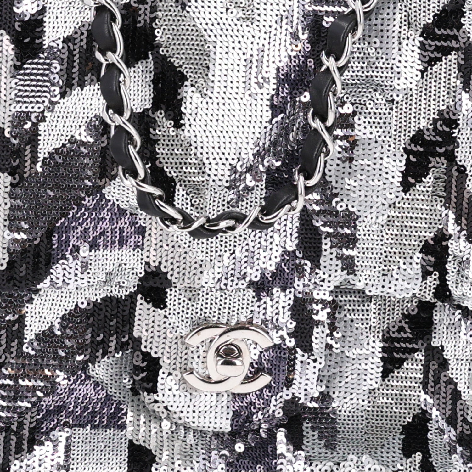 Chanel Sequin Medium Single Flap Silver Black 9 of 11