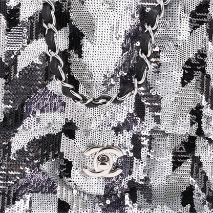 Chanel Sequin Medium Single Flap Silver Black 9 of 11