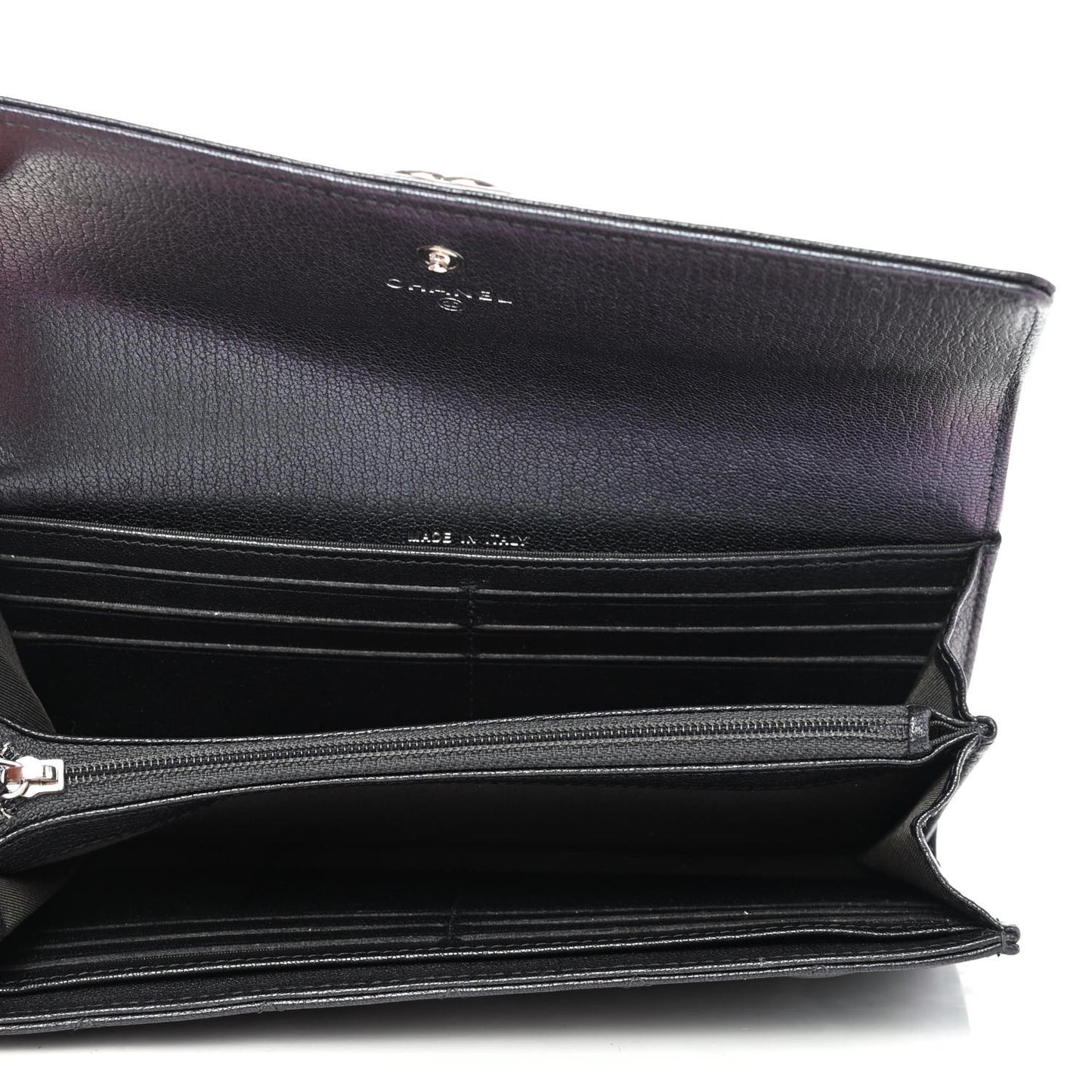 Iridescent Goatskin Quilted Boy Flap Wallet Black